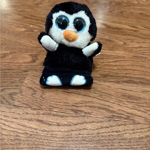 Ty Black and White Penguin Plush phone stand  with Blue Accents